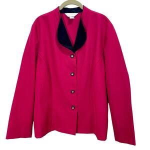 Vintage 90s Women's Boxy Suit Jacket Elizabeth Williams Pink Velvet Trim Size 18